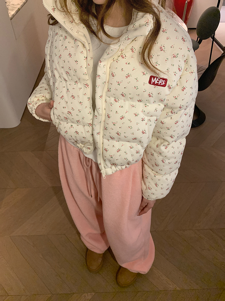 2024 Winter American Sweet Floral Cotton Jacket for Women - Short Thick Coat for Petite, Autumn and Winter Outerwear