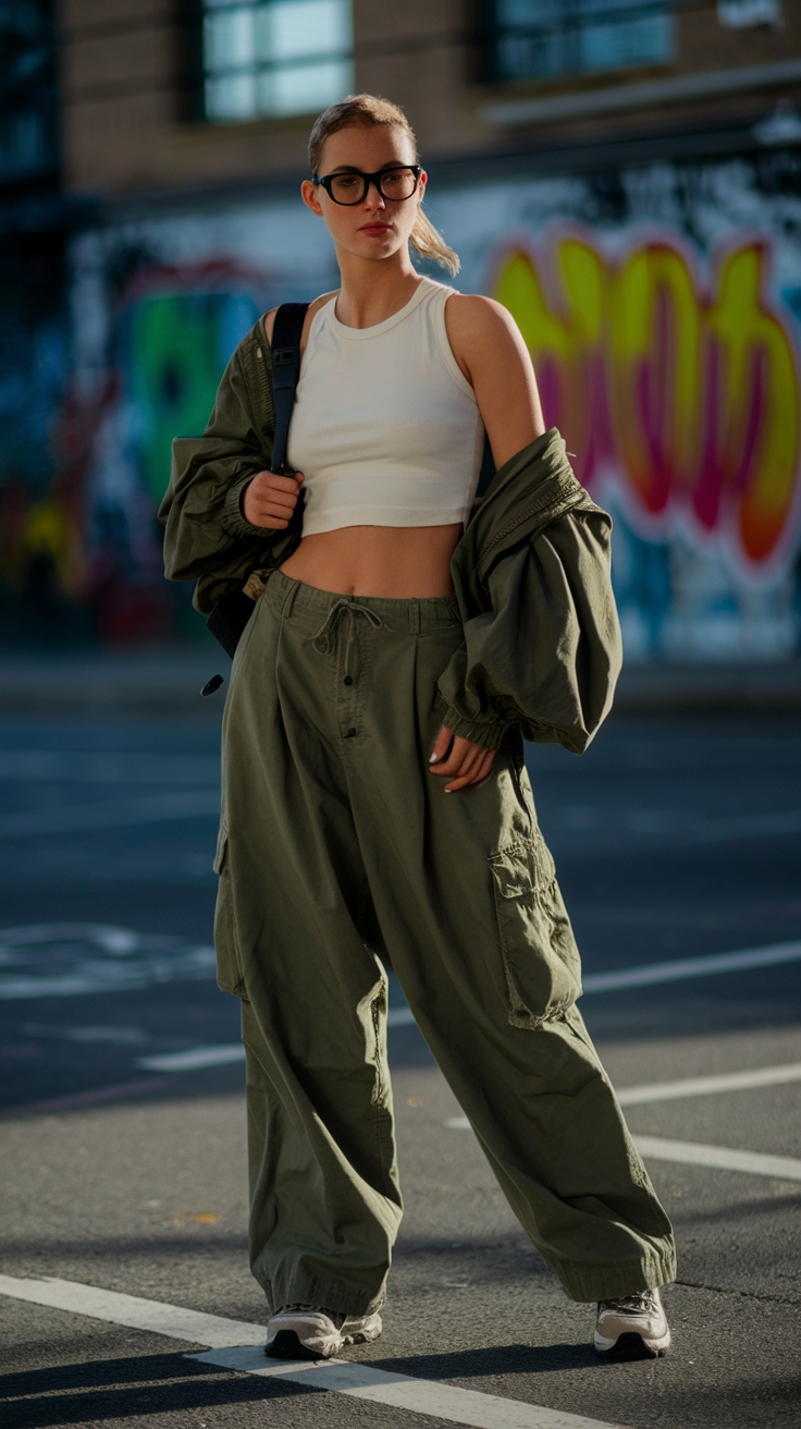 Baggy Green Cargo Pants Outfit for Effortless Style outfit idea