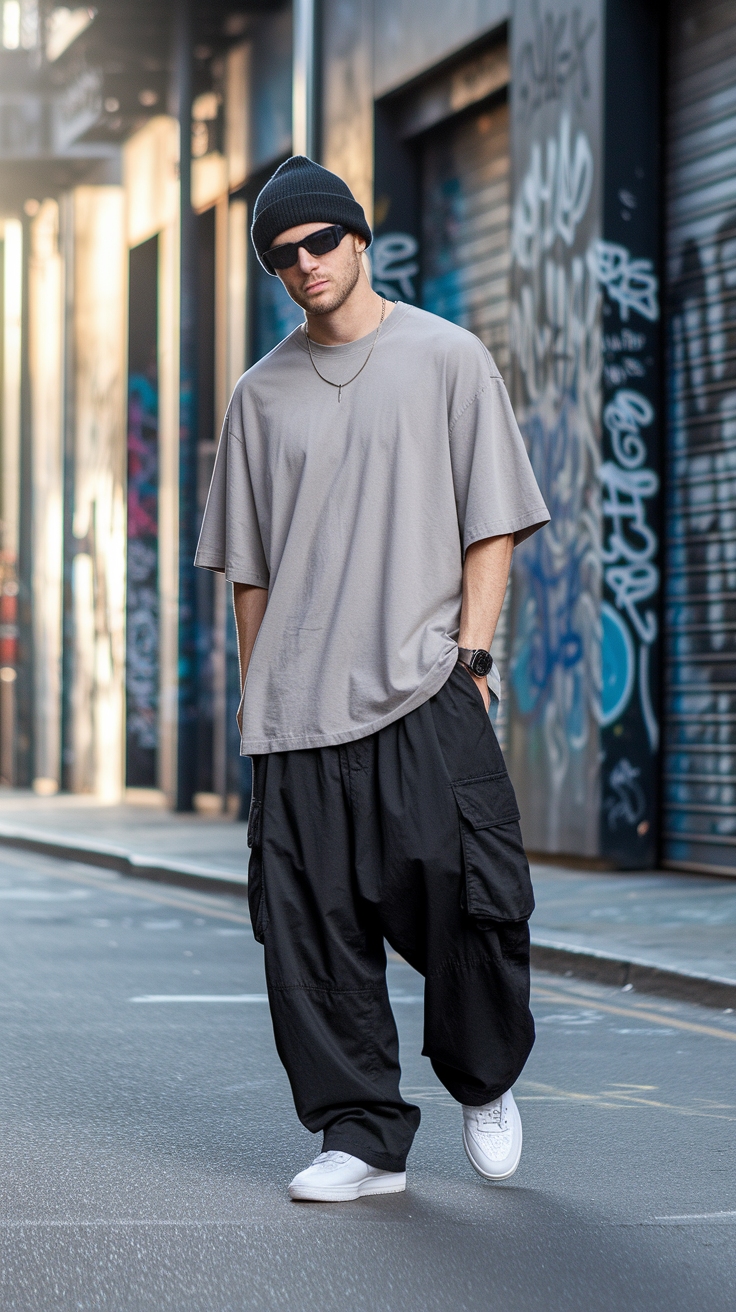 Stylish Black Baggy Cargo Pants Outfit Men You’ll Love outfit idea