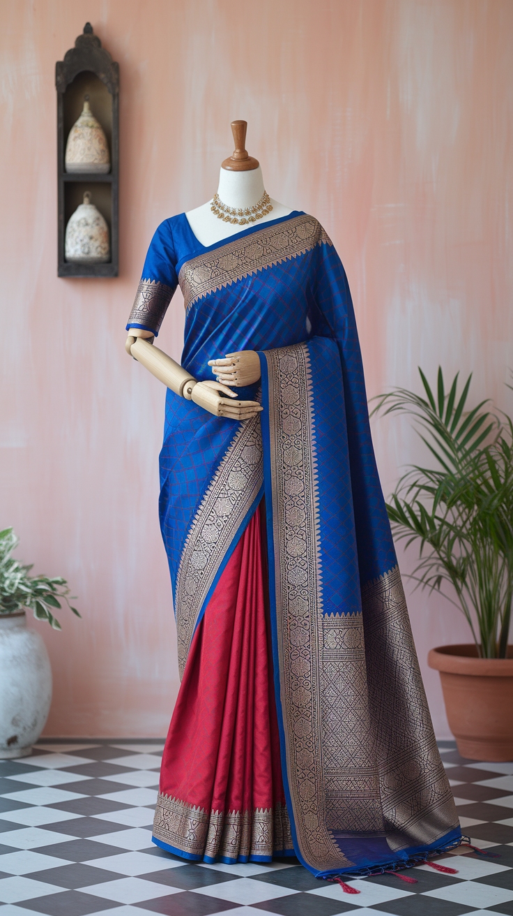 Blue and Red Saree: A Fusion of Tradition and Modernity outfit idea