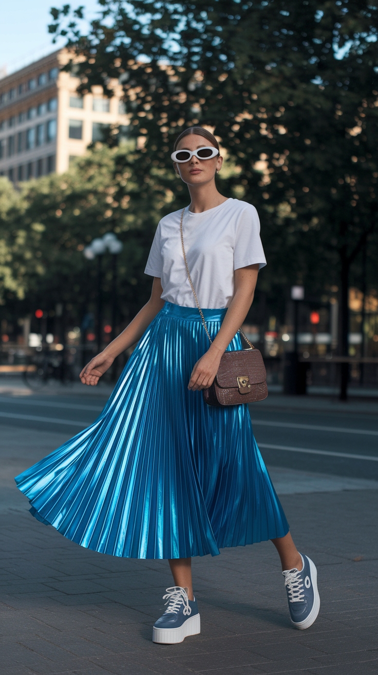 Creating a Blue Metallic Skirt Outfit for Every Occasion outfit idea