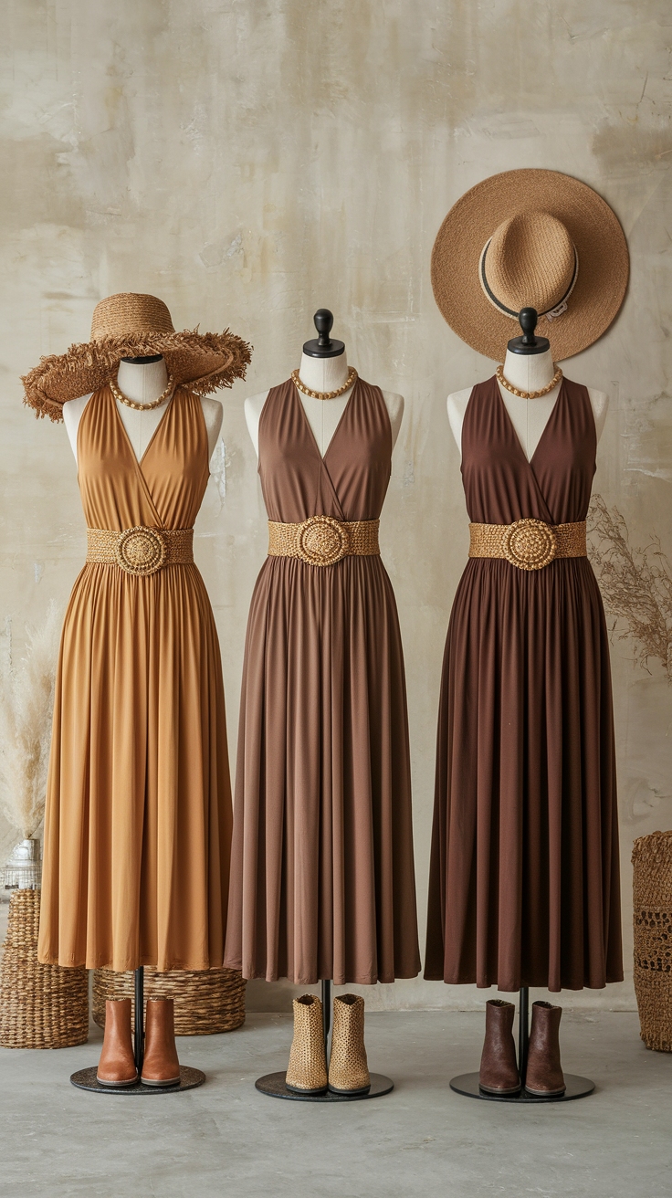 Trendy Brown Maxi Dresses for Effortless Style outfit idea