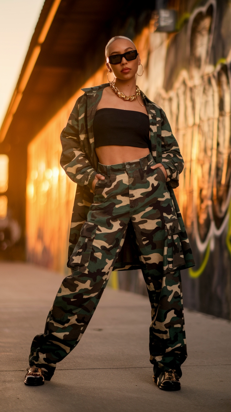 Camo Cargo Pants Outfit Baddie Vibes for Street Style outfit idea