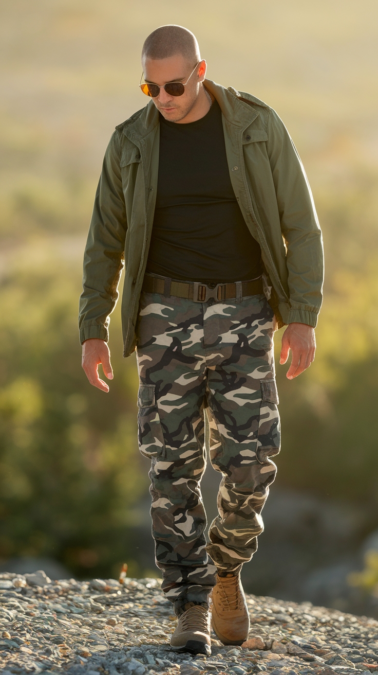 Men’s Camo Cargo Pants Outfit for a Stylish Edge outfit idea