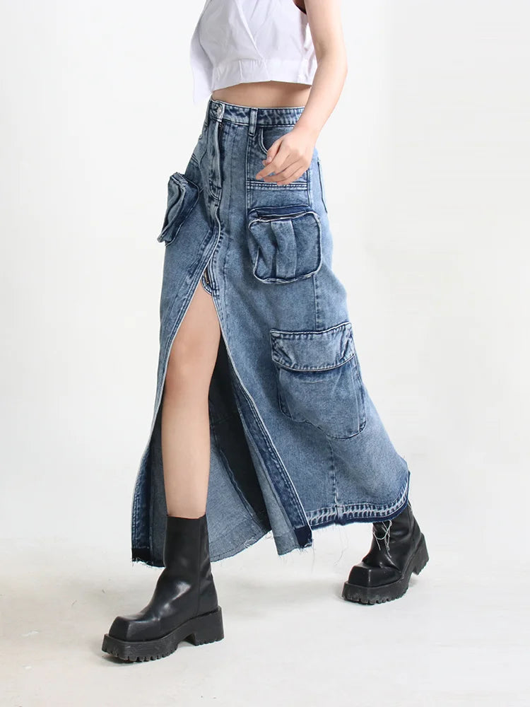 Cargo Split Denim Midi Skirt Cargo Split Denim Midi Skirt
