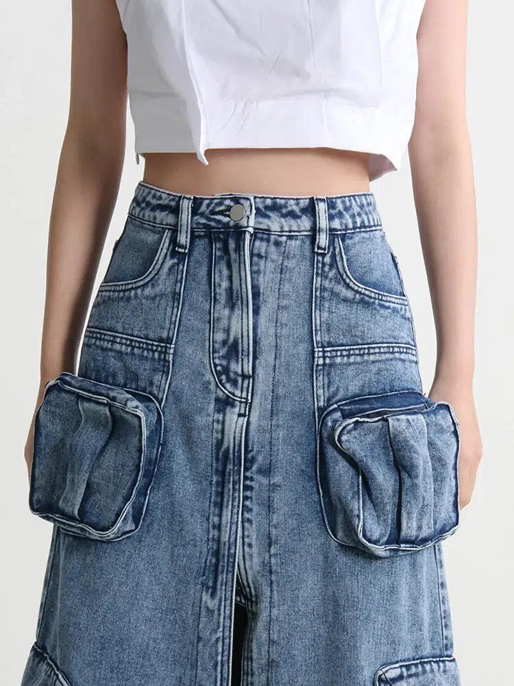 Cargo Split Denim Midi Skirt Cargo Split Denim Midi Skirt