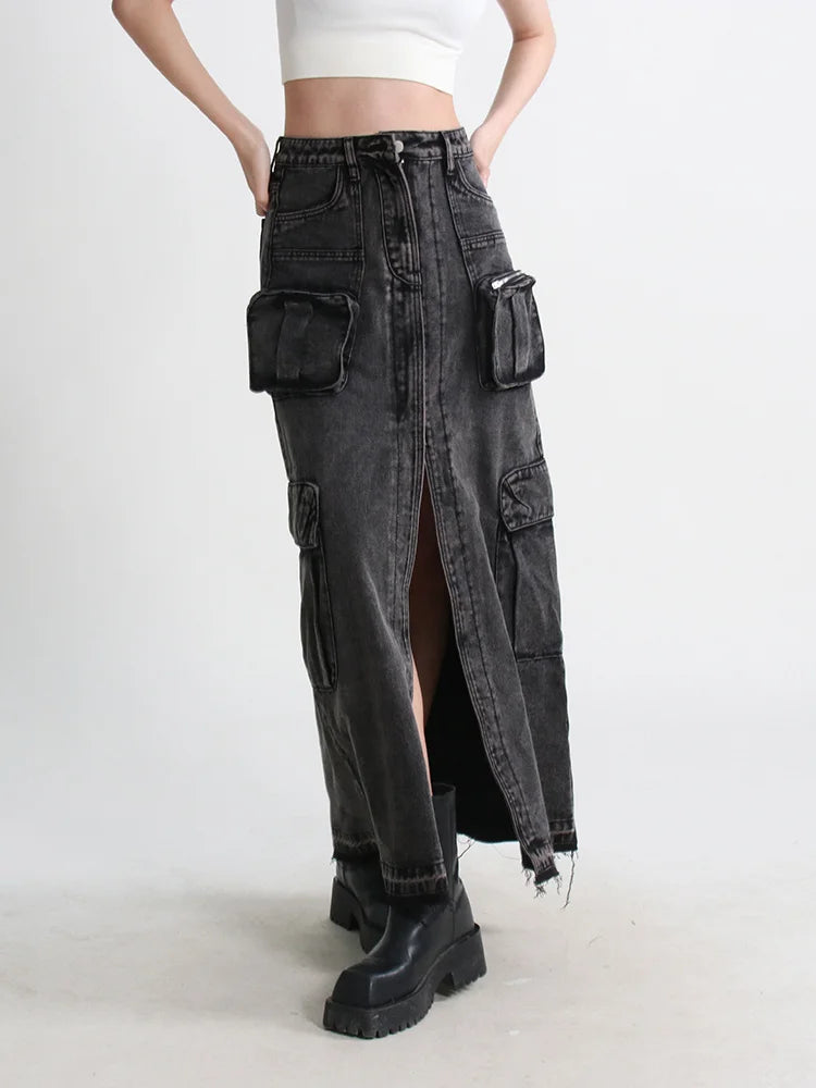 Cargo Split Denim Midi Skirt Cargo Split Denim Midi Skirt