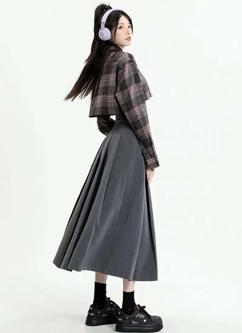 College Girl Pleated A-Line Midi Skirt College Girl Pleated A-Line Midi Skirt