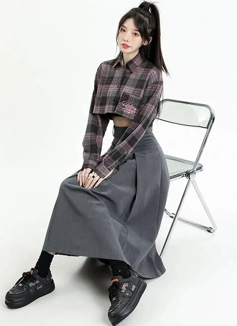 College Girl Pleated A-Line Midi Skirt College Girl Pleated A-Line Midi Skirt