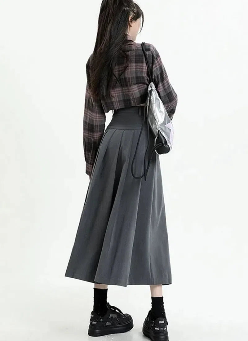College Girl Pleated A-Line Midi Skirt College Girl Pleated A-Line Midi Skirt