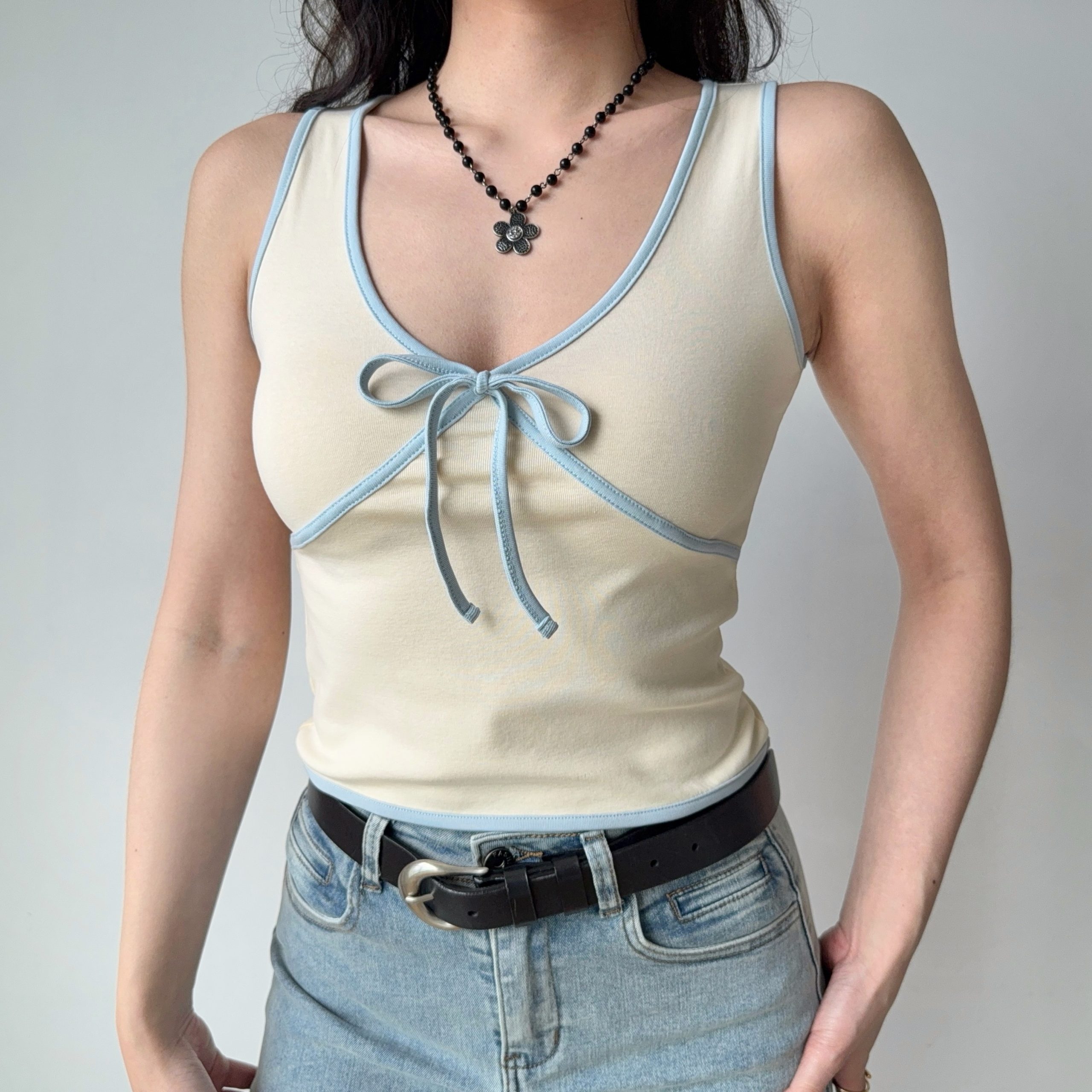 Color-Blocking Bow Sleeveless Vest - Women's Sexy Summer Top, DIY European & American Style Outerwear Color-Blocking Bow Sleeveless Vest - Women's Sexy Summer Top, DIY European & American Style Outerwear