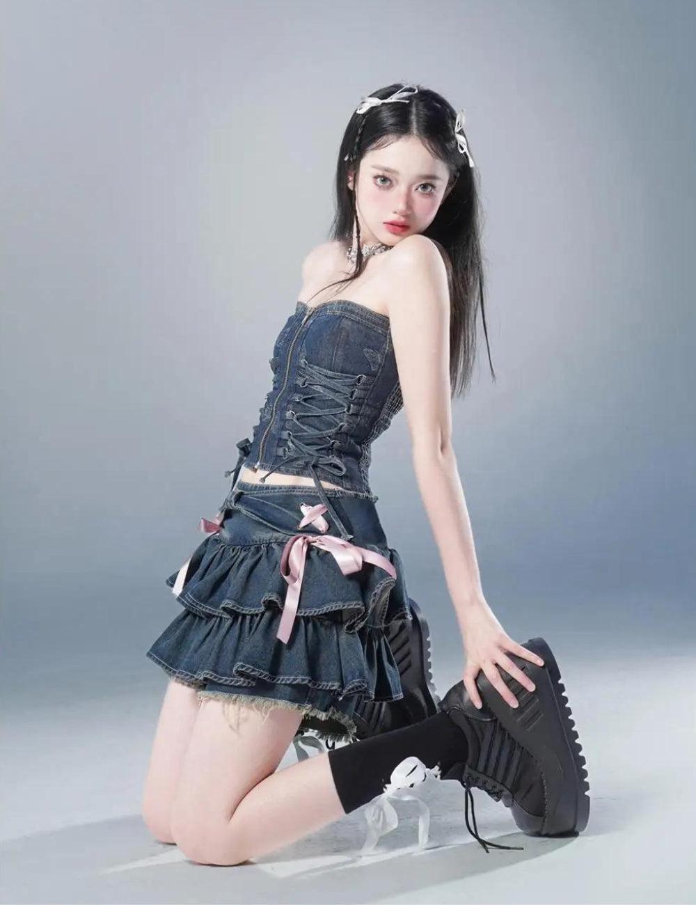 Coquette Low Rise Denim Mini Skort Coquette Low Rise Denim Mini Skort