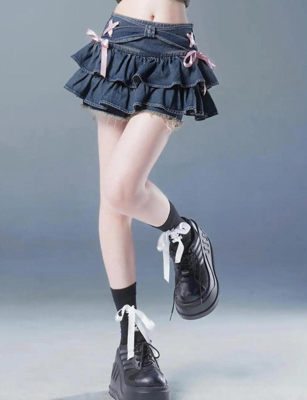 Coquette Low Rise Denim Mini Skort Coquette Low Rise Denim Mini Skort