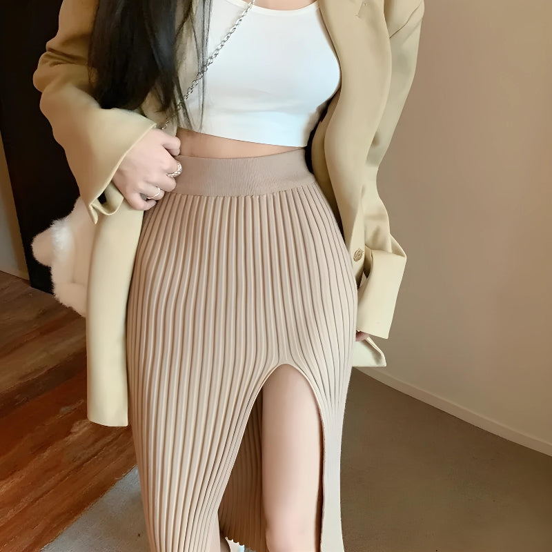 Corduroy Knitted Split Midi Skirt Corduroy Knitted Split Midi Skirt