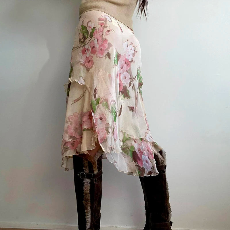 Cottagecore Floral Layered Midi Skirt Cottagecore Floral Layered Midi Skirt
