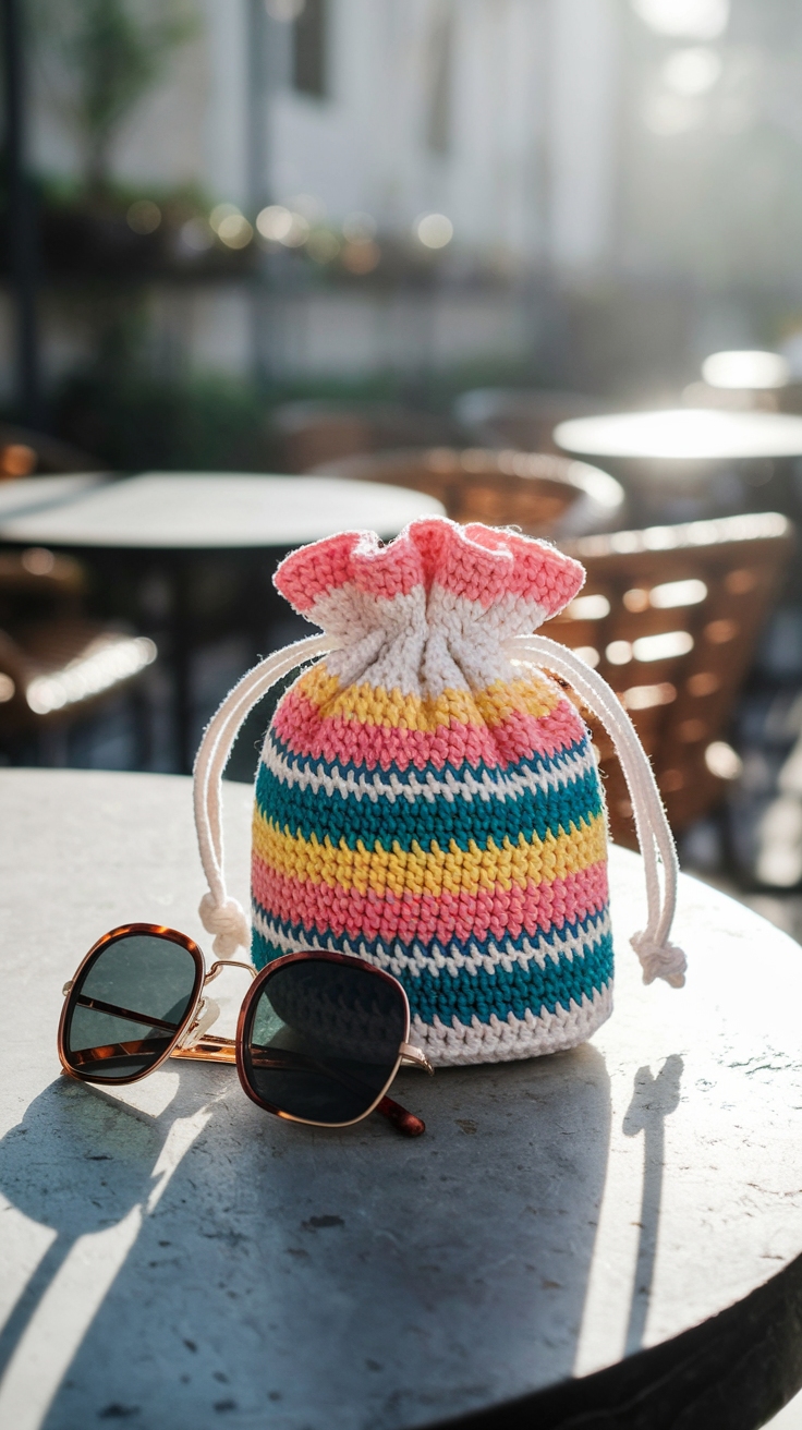 Trendy Crochet Mini Drawstring Bag for Everyday Use outfit idea