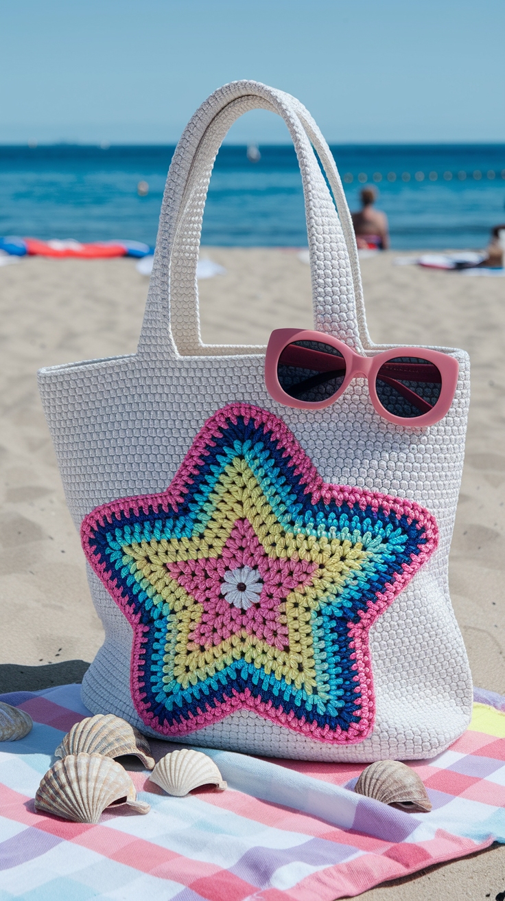 Cute Crochet Star Tote Bag for a Fun, Casual Style outfit idea