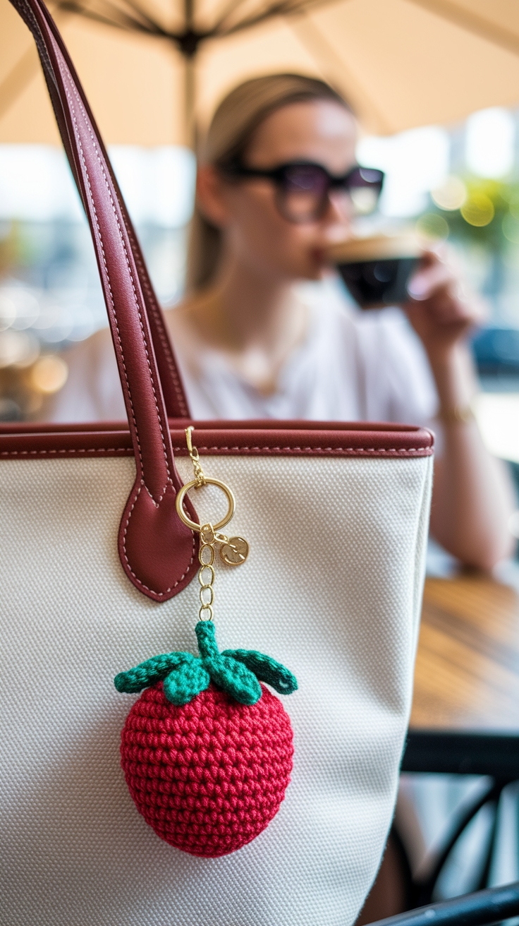 Adorable Crochet Strawberry Bag Charm for Sweet Touch outfit idea