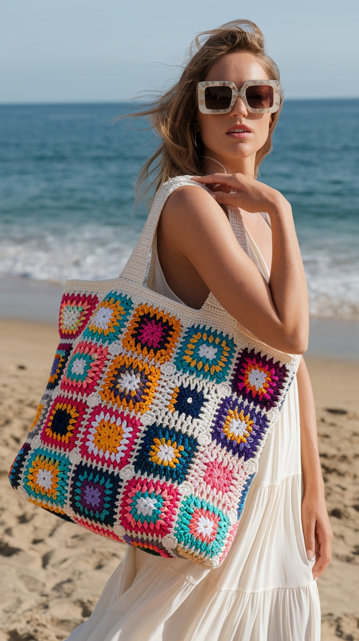 Chic Crochet Tote Bag Granny Squares for a Vintage Vibe outfit idea