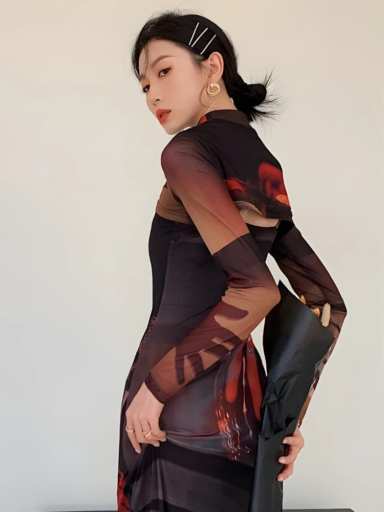 Crop Top & Mesh Midi Dress Two Piece Set Crop Top & Mesh Midi Dress Two Piece Set