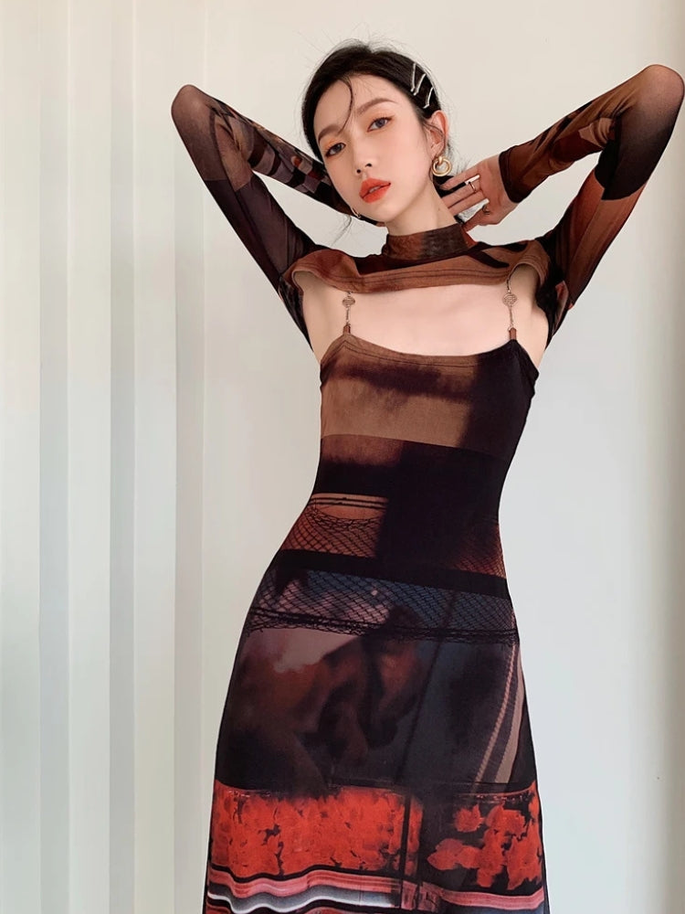 Crop Top & Mesh Midi Dress Two Piece Set Crop Top & Mesh Midi Dress Two Piece Set