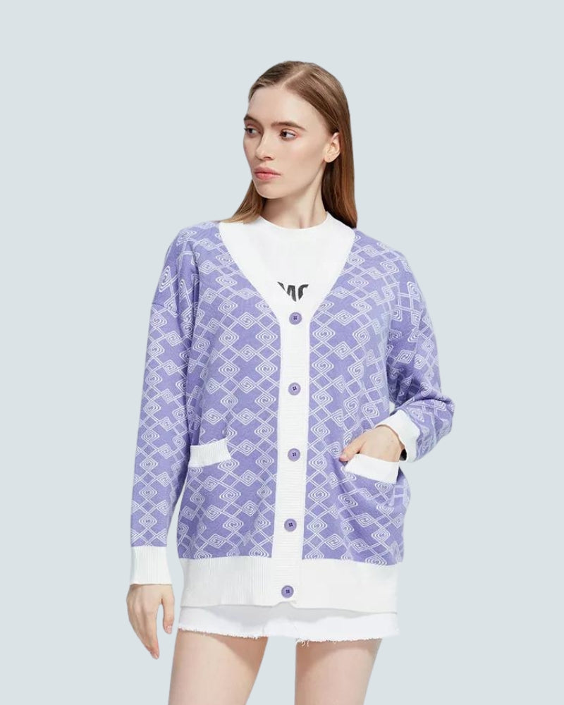 Cross Pattern Buttoned Purple Cardigan Cross Pattern Buttoned Purple Cardigan