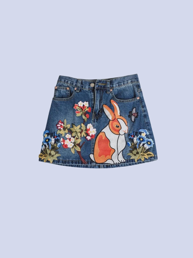 Cute Rabbit Denim Mini Skirt Cute Rabbit Denim Mini Skirt