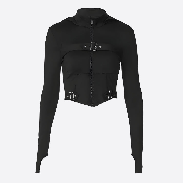 Cyberpunk Belted Zip-Up Crop Jacket Cyberpunk Belted Zip-Up Crop Jacket
