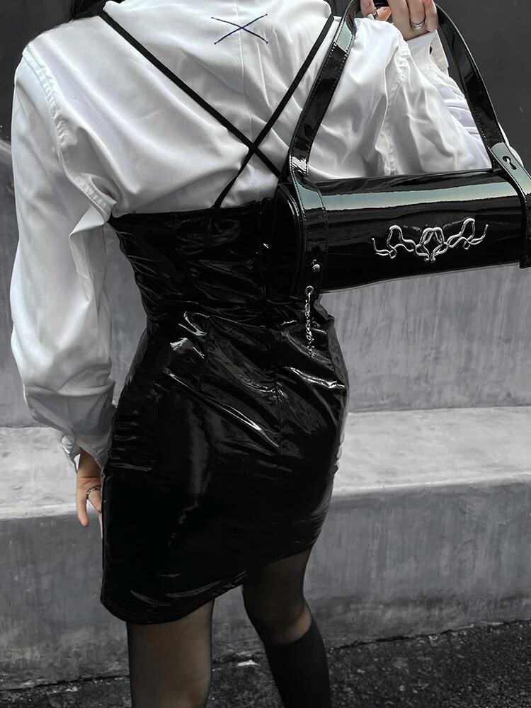 Cyberpunk Faux Patent Leather Mini Dress Cyberpunk Faux Patent Leather Mini Dress