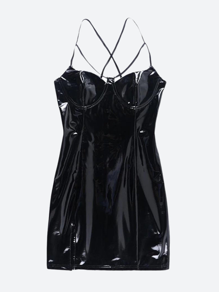 Cyberpunk Faux Patent Leather Mini Dress Cyberpunk Faux Patent Leather Mini Dress