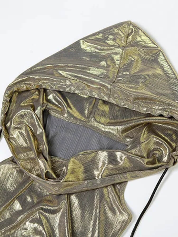 Cyberpunk Metallic Hooded Midi Dress Cyberpunk Metallic Hooded Midi Dress