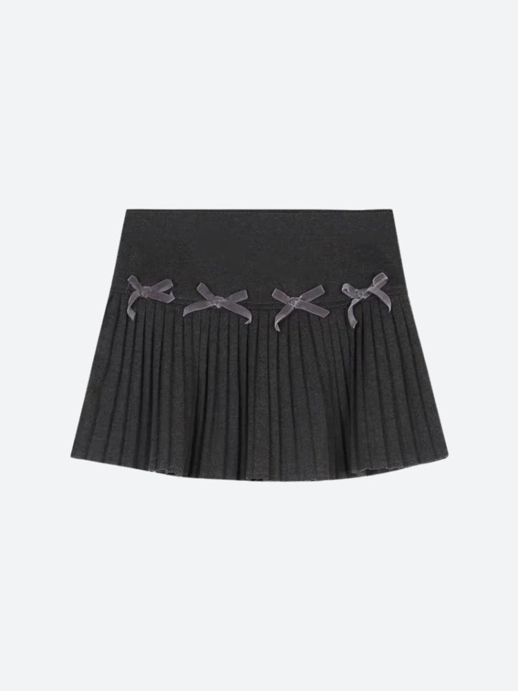 Dark Academia Bow Pleated Mini Skirt Dark Academia Bow Pleated Mini Skirt