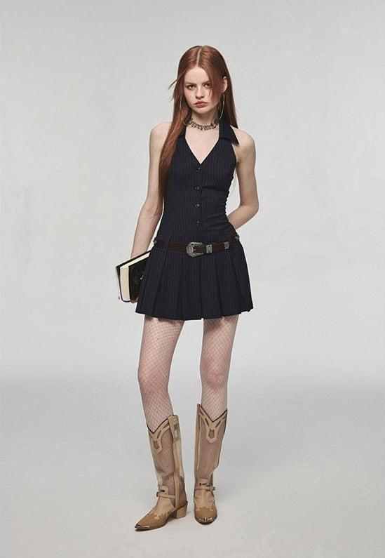 Dark Academia Halter Mini Dress Dark Academia Halter Mini Dress