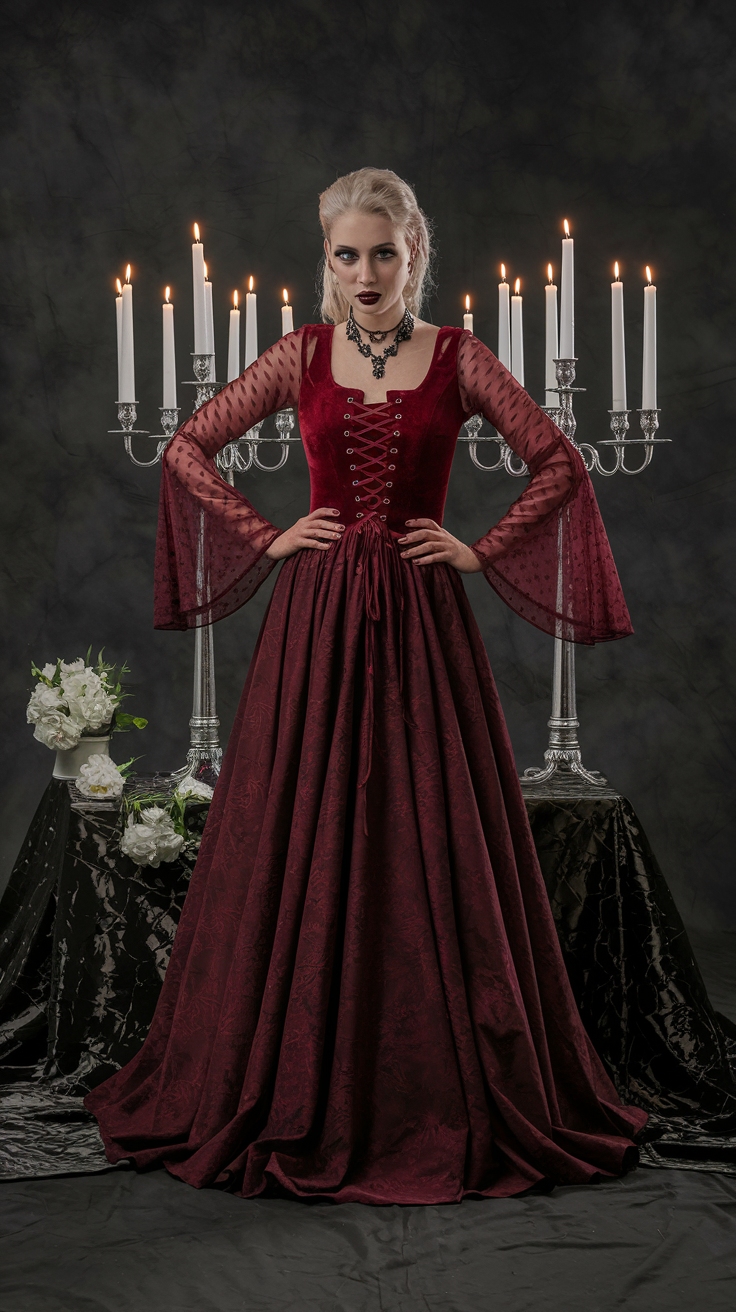 Rock the Night in a Dark Red Gothic Dress outfit idea