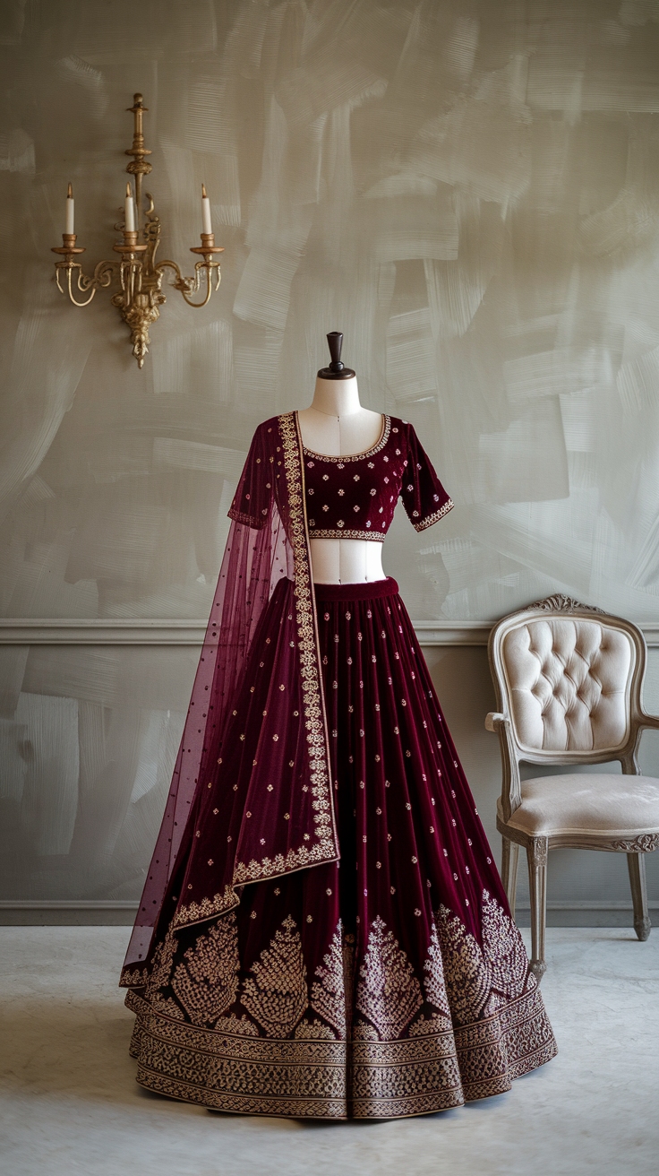 Elegant Choices: Dark Red Lehenga for Festive Occasions outfit idea
