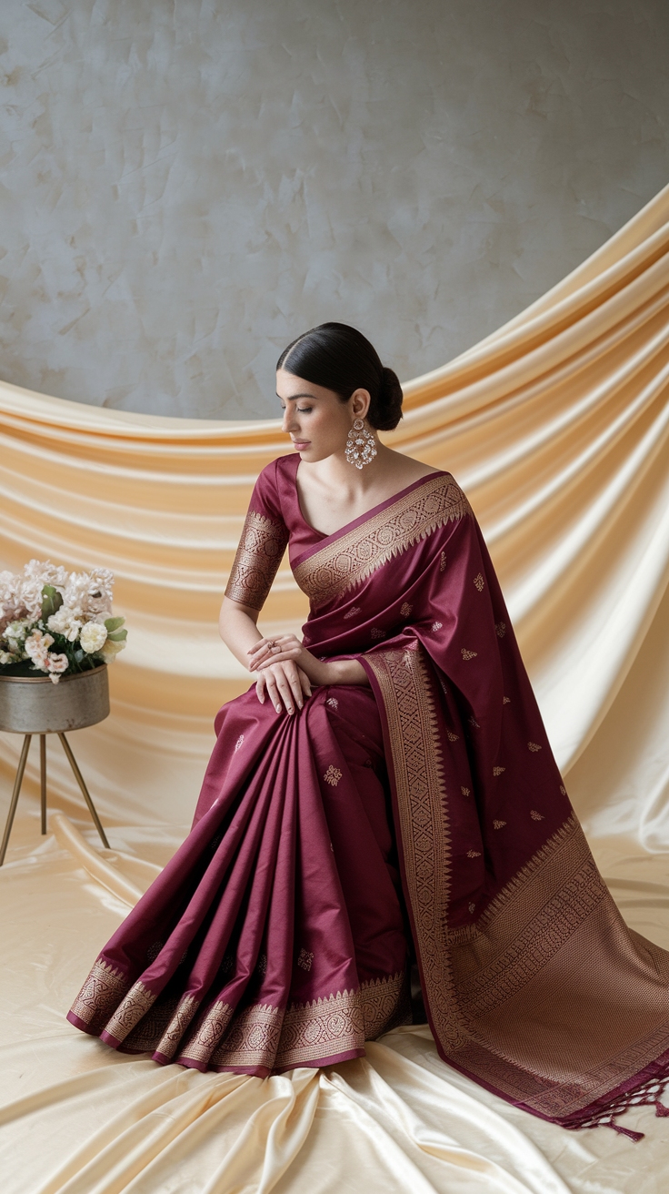 Glam Up with a Dark Red Saree for Culture and Style outfit idea