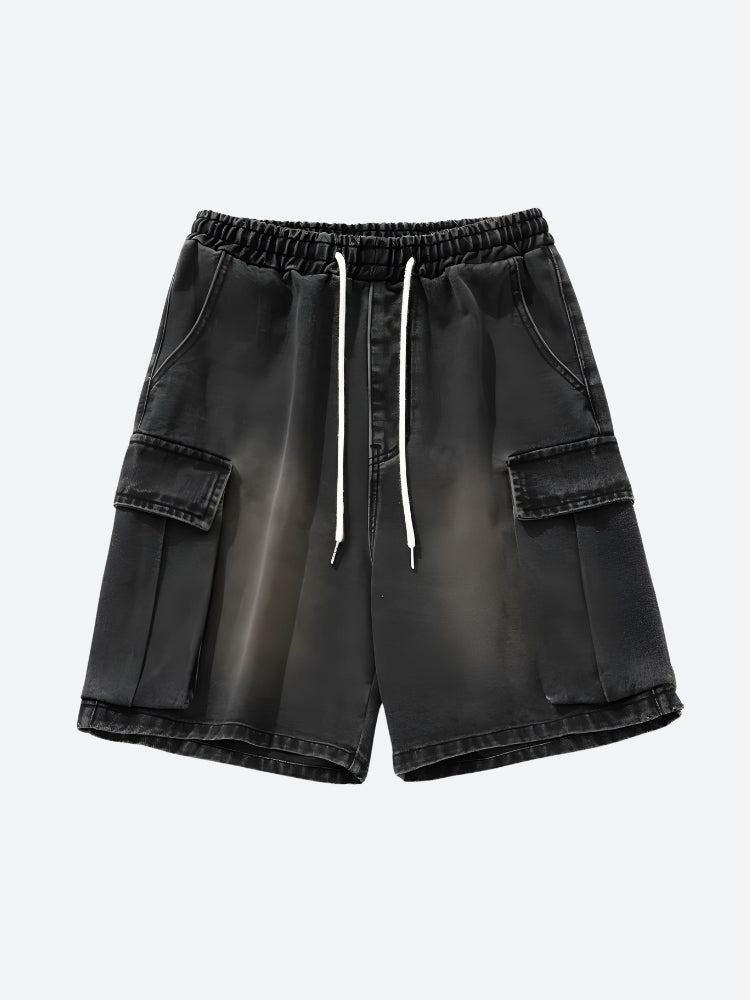 Denim Drawstring Wide Leg Cargo Shorts Denim Drawstring Wide Leg Cargo Shorts
