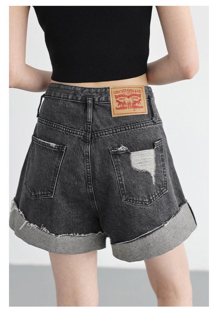 Distressed and Slit Jean Shorts Distressed and Slit Jean Shorts