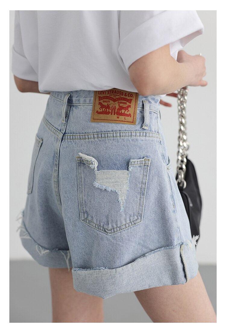 Distressed and Slit Jean Shorts Distressed and Slit Jean Shorts