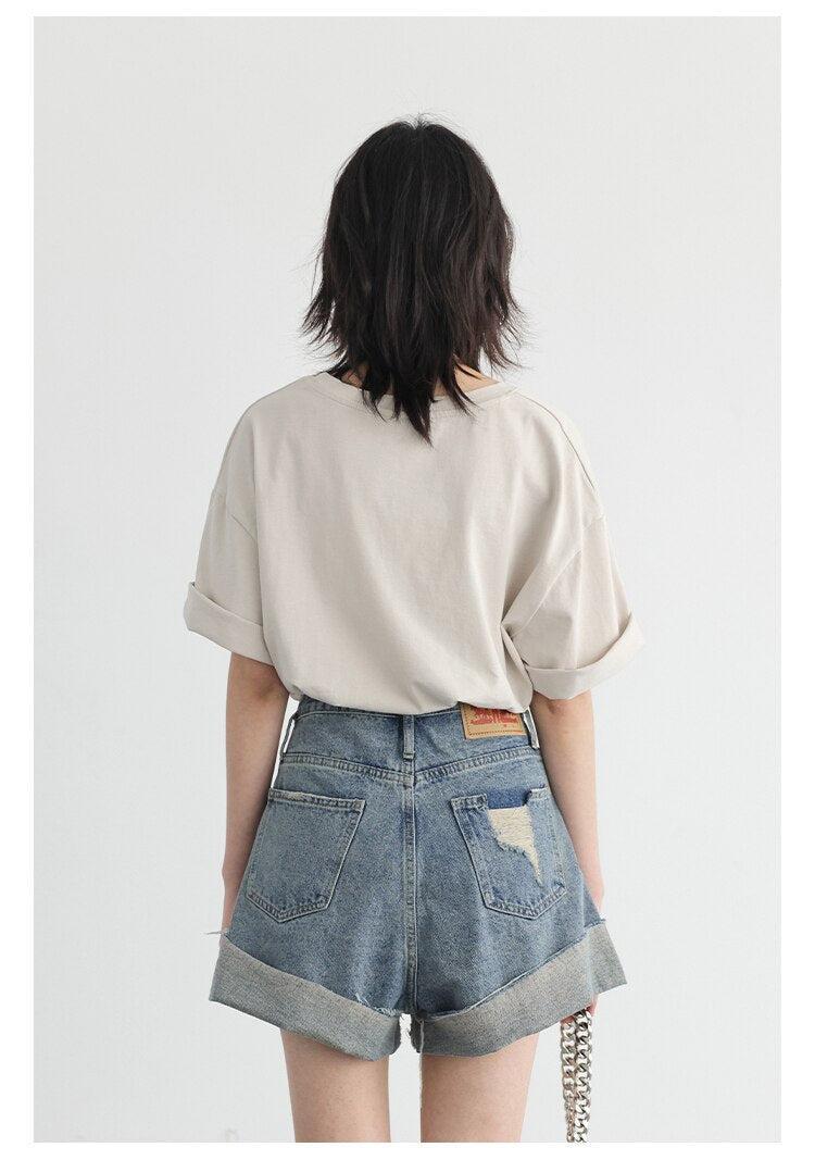 Distressed and Slit Jean Shorts Distressed and Slit Jean Shorts