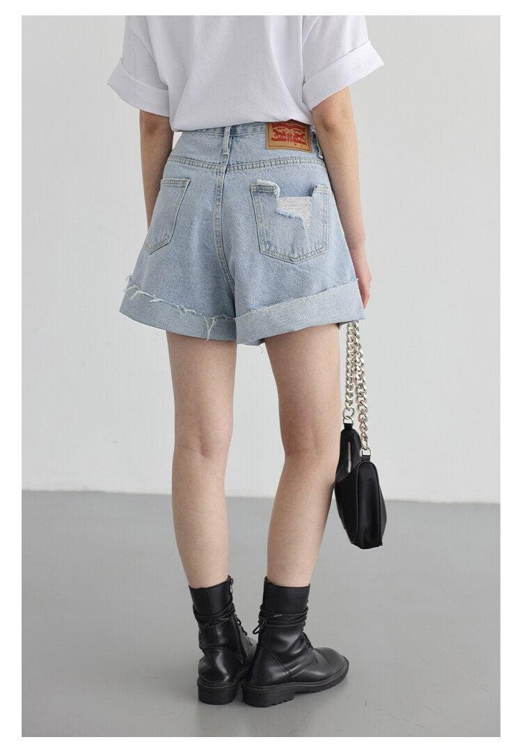 Distressed and Slit Jean Shorts Distressed and Slit Jean Shorts