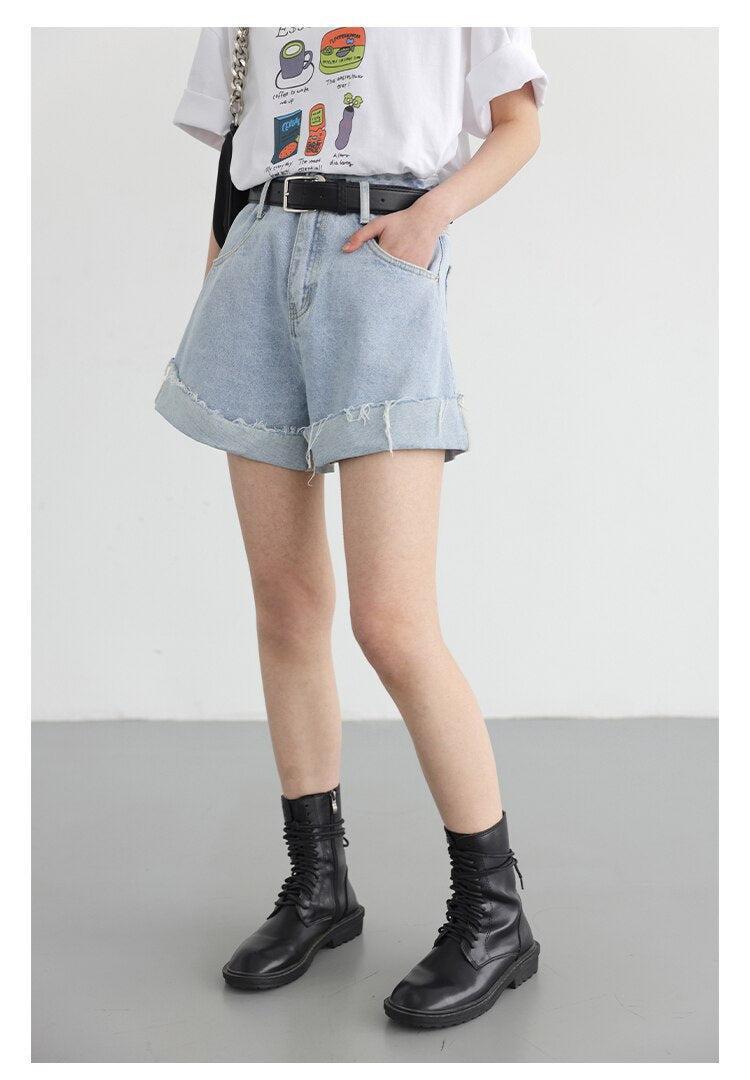 Distressed and Slit Jean Shorts Distressed and Slit Jean Shorts