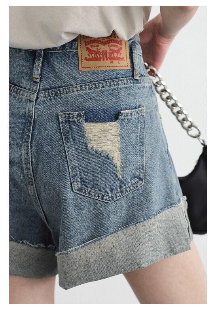 Distressed and Slit Jean Shorts Distressed and Slit Jean Shorts
