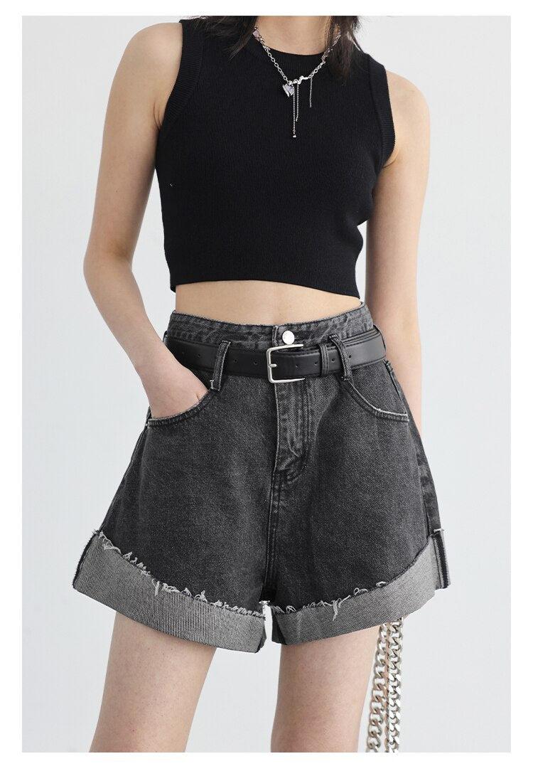 Distressed and Slit Jean Shorts Distressed and Slit Jean Shorts