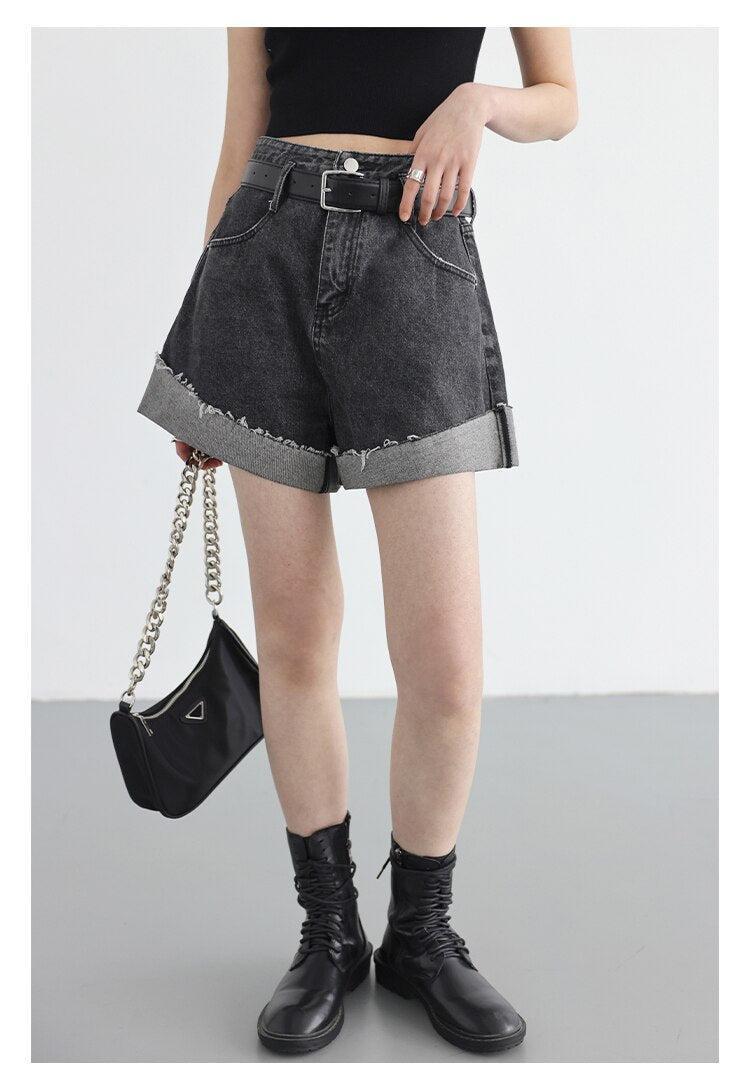 Distressed and Slit Jean Shorts Distressed and Slit Jean Shorts