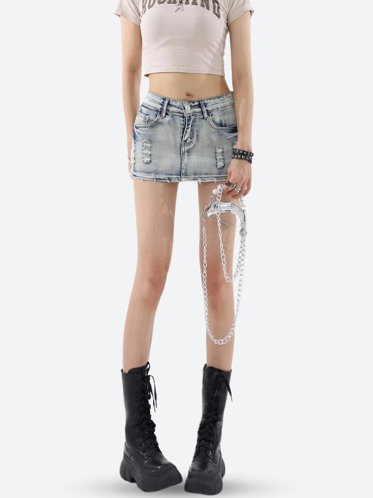 Distressed Low Rise Mini Skirt Distressed Low Rise Mini Skirt