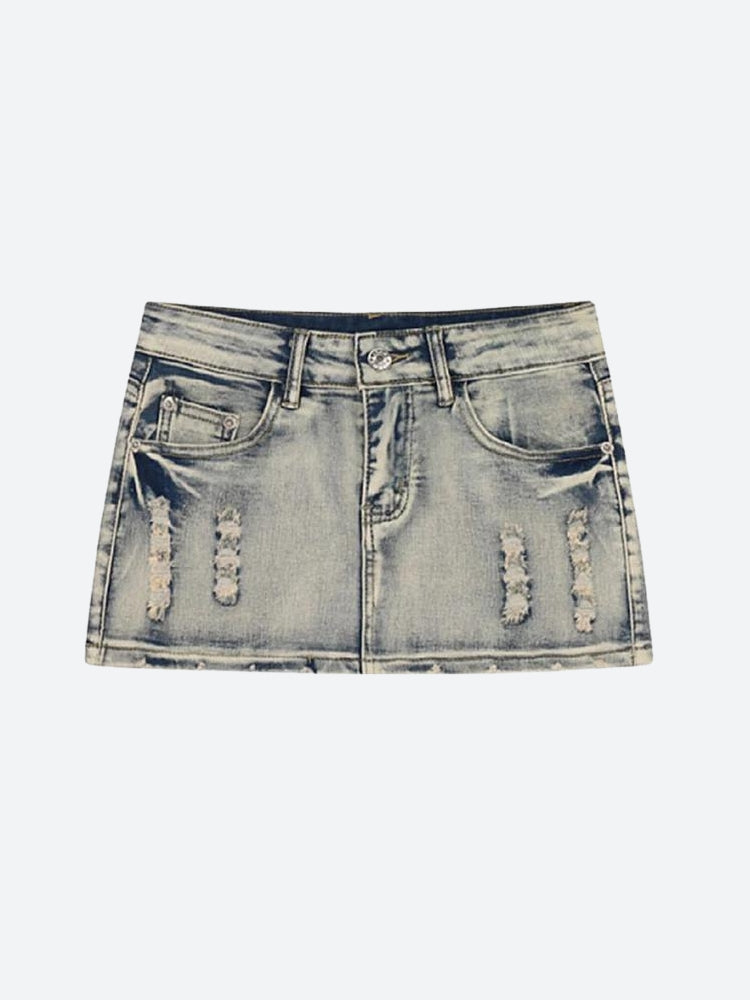 Distressed Low Rise Mini Skirt Distressed Low Rise Mini Skirt