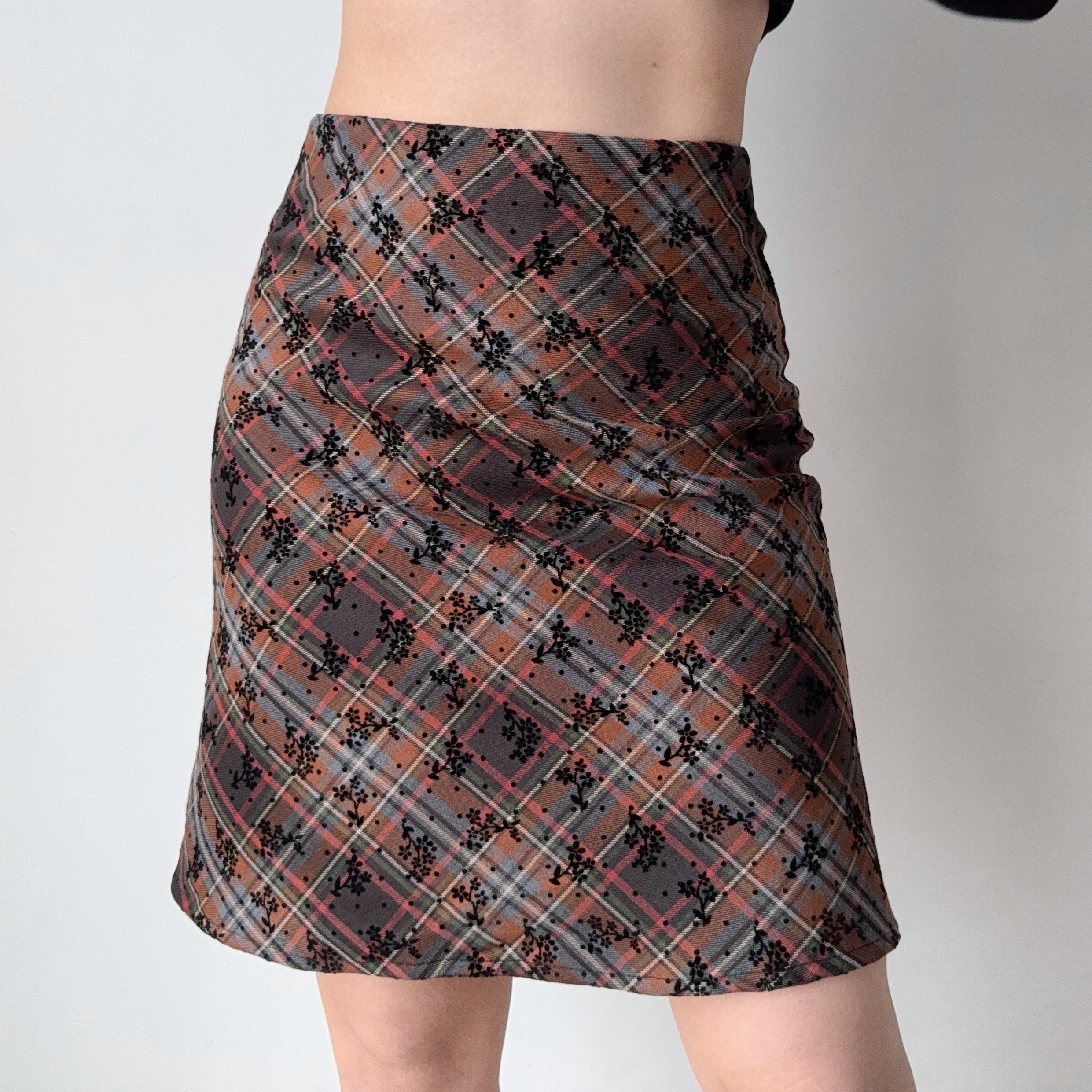 DIY American Vintage Floral Plaid Midi Skirt - Women's High Waist Bodycon Fashion Skirt, Y2K Style