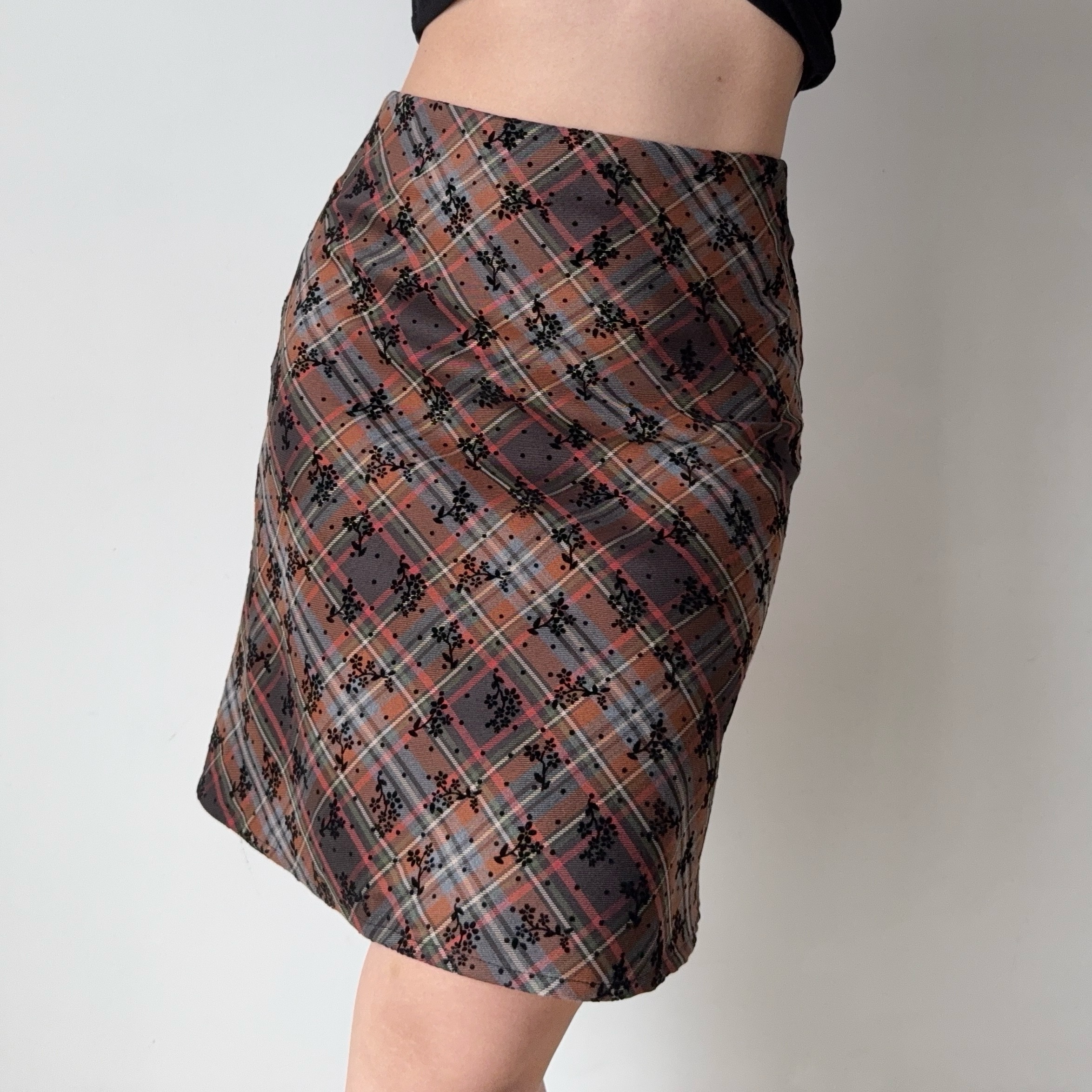 DIY American Vintage Floral Plaid Midi Skirt - Women's High Waist Bodycon Fashion Skirt, Y2K Style