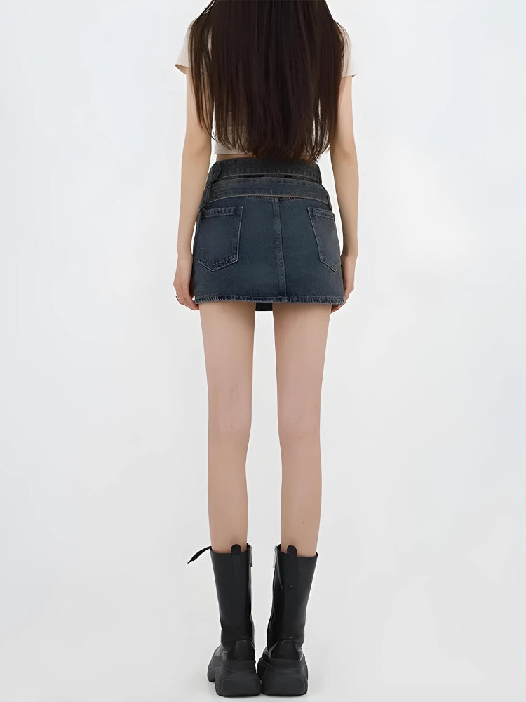Double Belted Denim Mini Skort Double Belted Denim Mini Skort